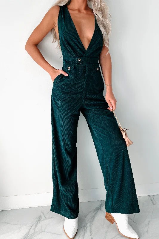 Decisions To Make V-Neck Corduroy Jumpsuit (Hunter Green)