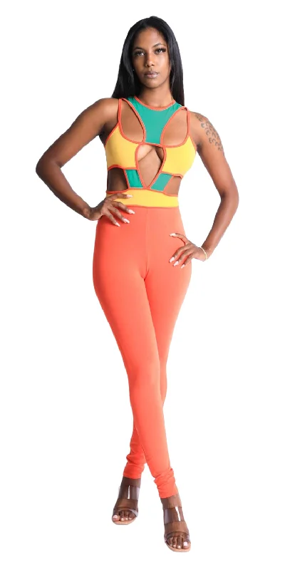 KTOO Women's Colorblock Block Cutout Jumpsuit