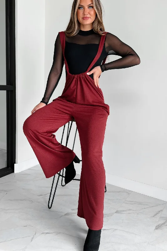 Message Received Wide Leg Suspender Jumpsuit (Wine)