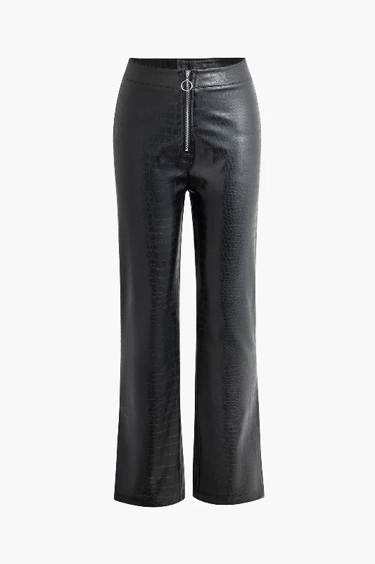 Faux Leather Zipper Pants