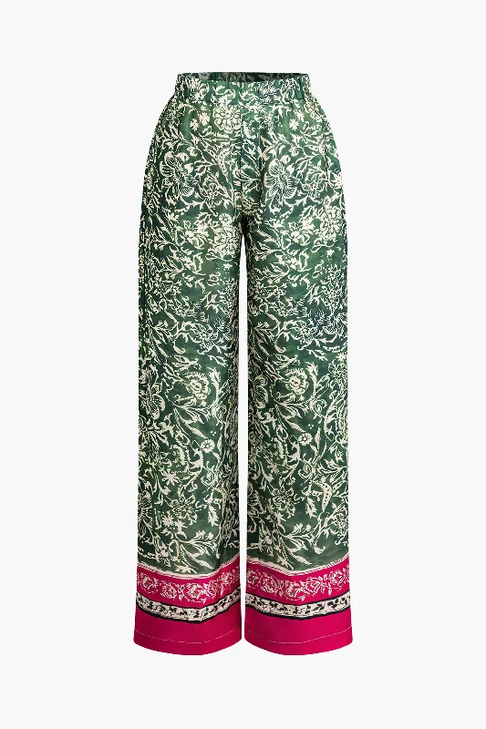 Ethnic Floral Print Wide Leg Pants