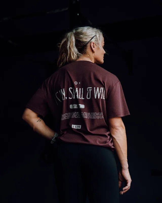 Sara I Can Shall & Will Oversized Washed Tee - Bordeaux-Shale Beige