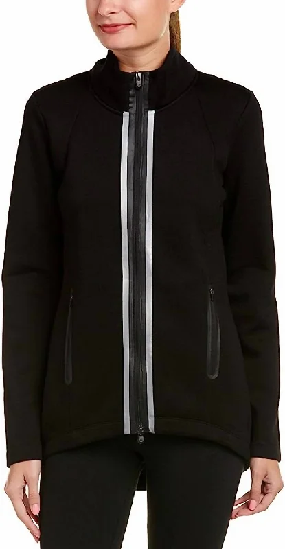 Marina Stylish Collared Soft Fabric Full Zip Jacket In Black