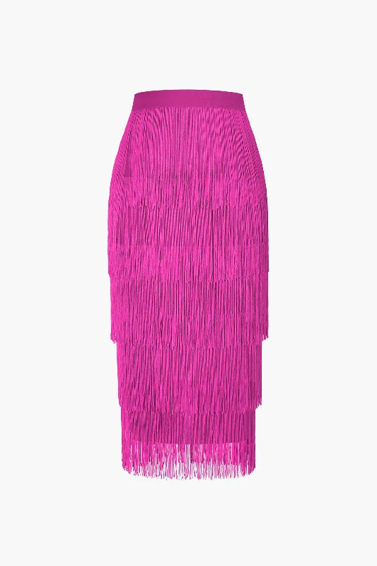 Fringed Tiered Midi Skirt