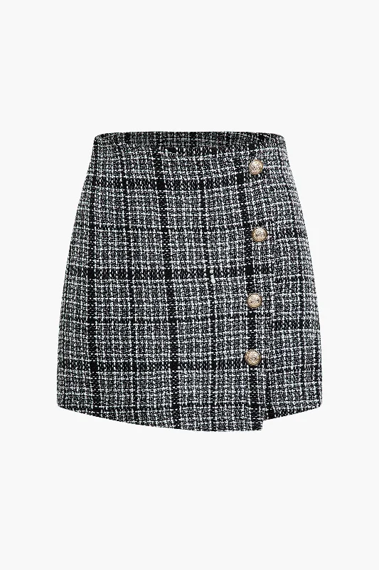 Tweed Button Mini Skirt