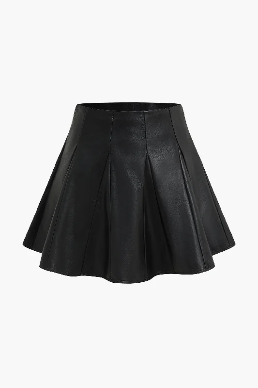 Solid Faux Leather Ruched Skirt