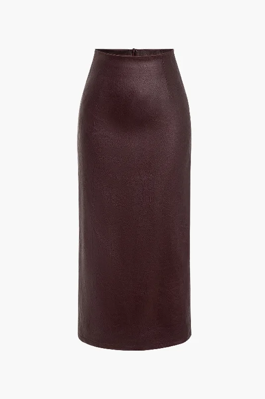 Faux Leather High Waist Zipper Skirt