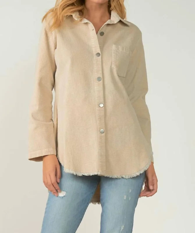 Pincord Fringe Jacket In Beige