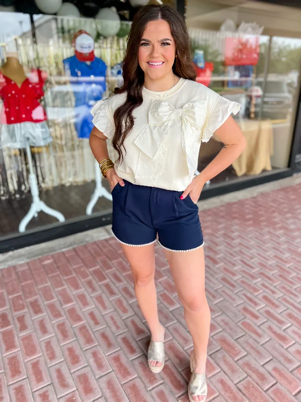 Pretty Little Pearl Pleated Shorts-Navy