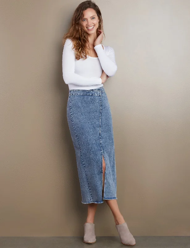 Side Hustle Denim Midi Skirt