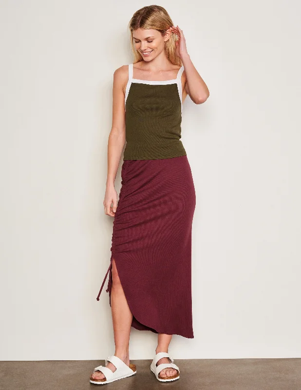 Sundry Shirred Midi Skirt in Merlot