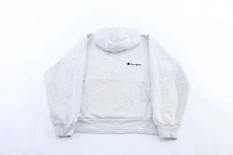 90's Champion Embordered Logo Light Grey Pullover Hoodie