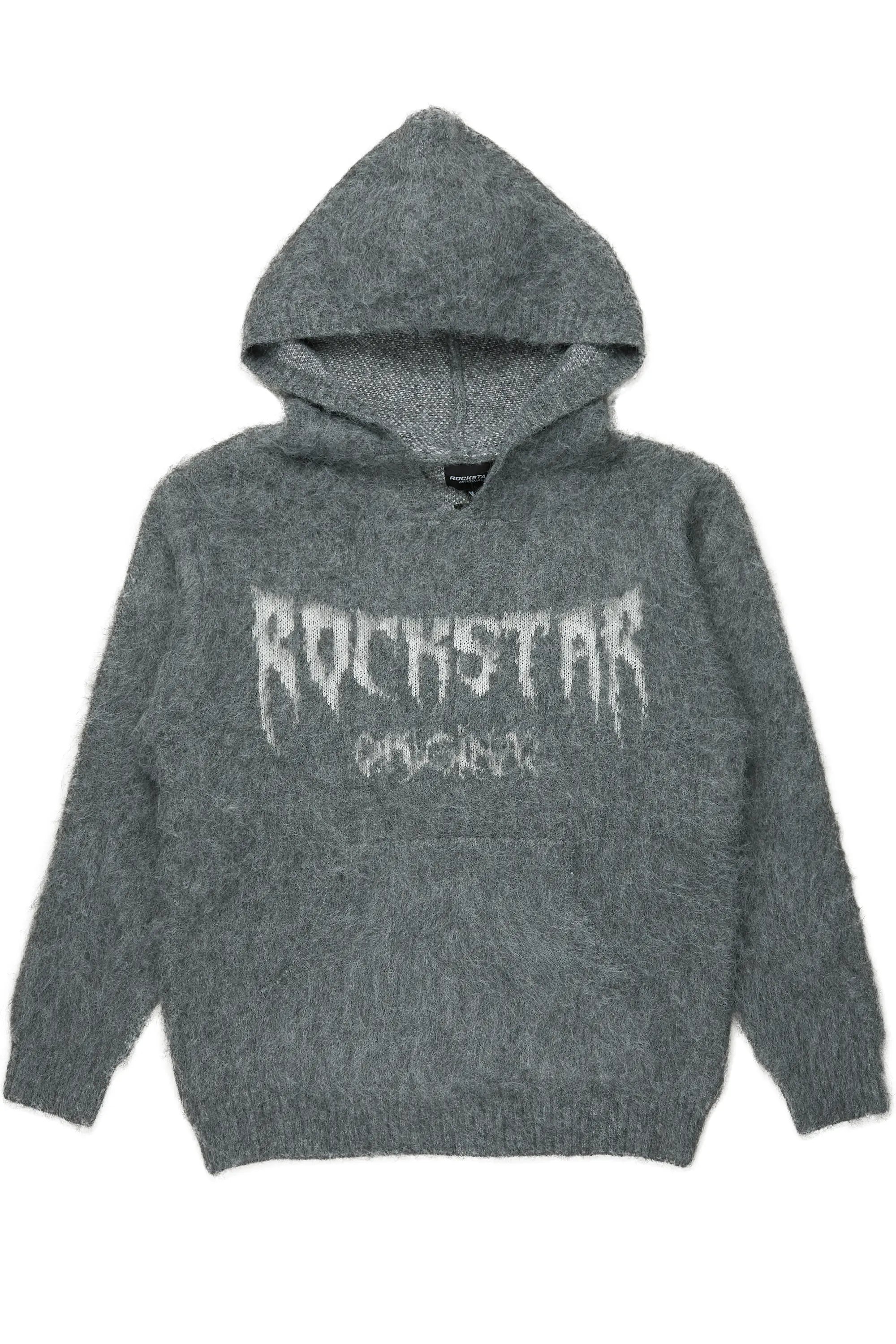 Andros Grey Graphic Knitted Mohair Hoodie