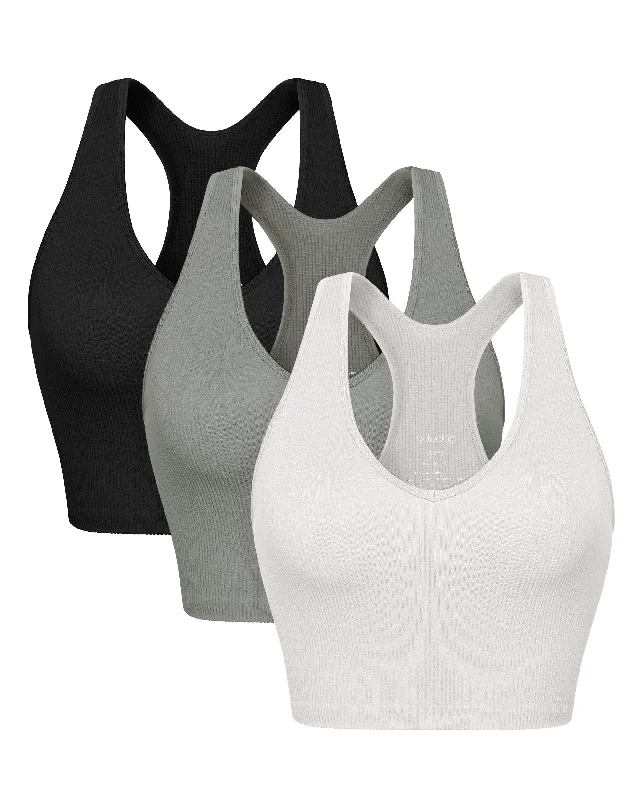 3-Pack Seamless Racerback Crop Tank Tops