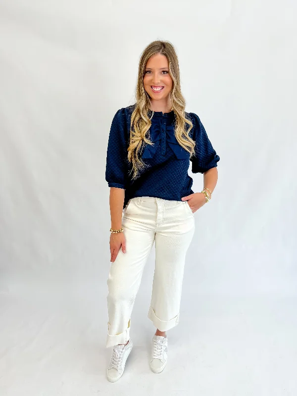 Navy Charm Textured Top