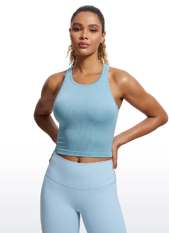 Seamless Ribbed Longline High Neck Crop Tank Racerback